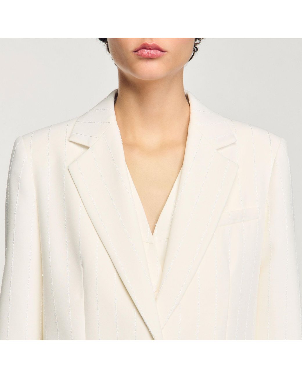Sandro White Sequin-Stripe Opera Blazer