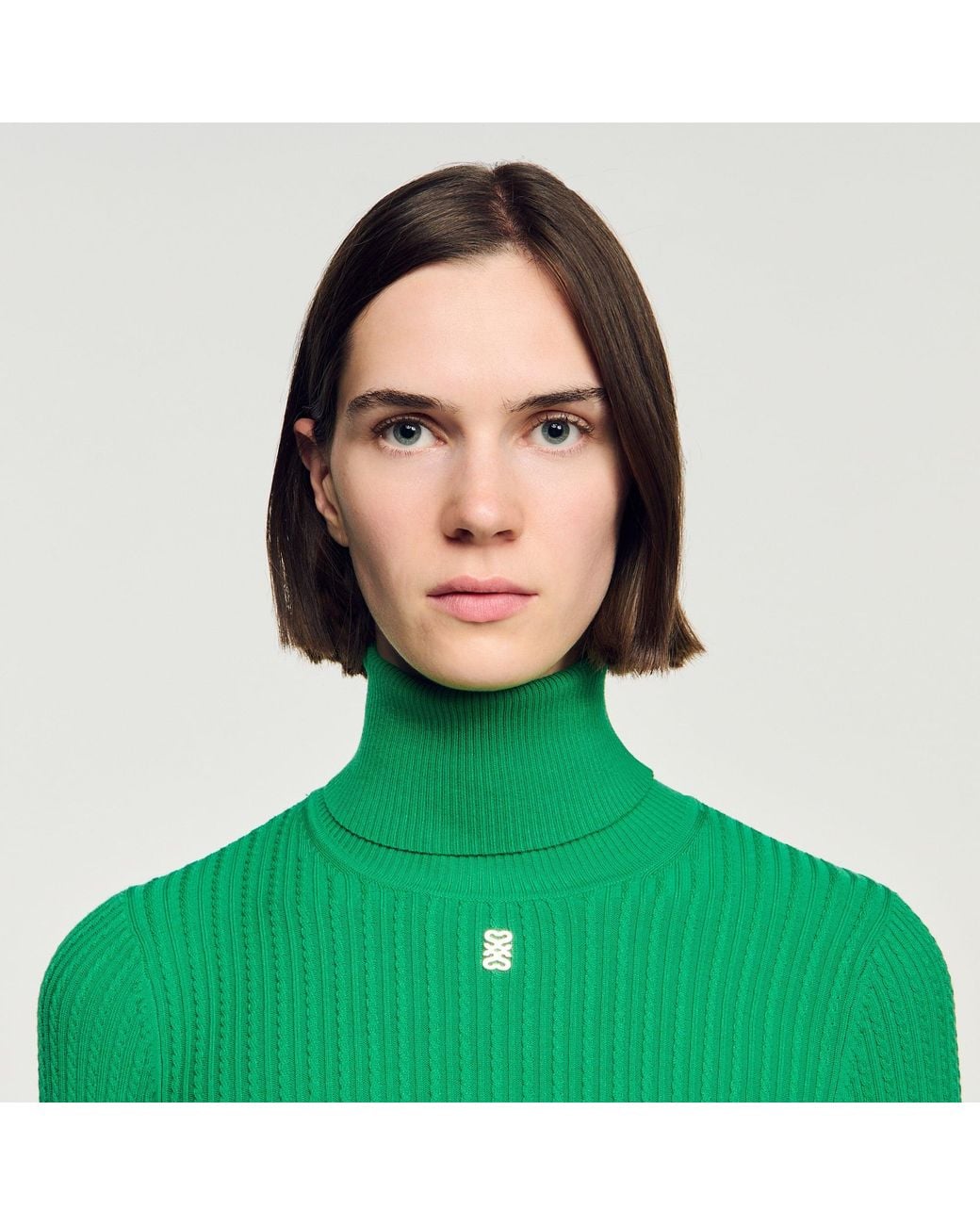 Sandro Green Roll-Neck Cable Knit Jumper