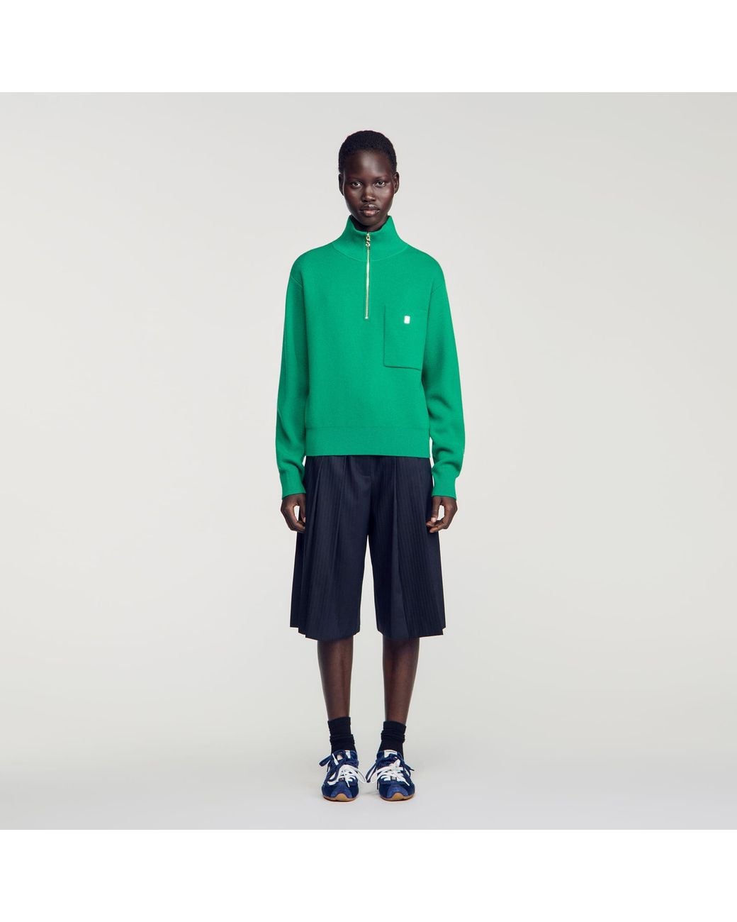 Sandro Green Wool And Cashmere Half-Zip Sweater