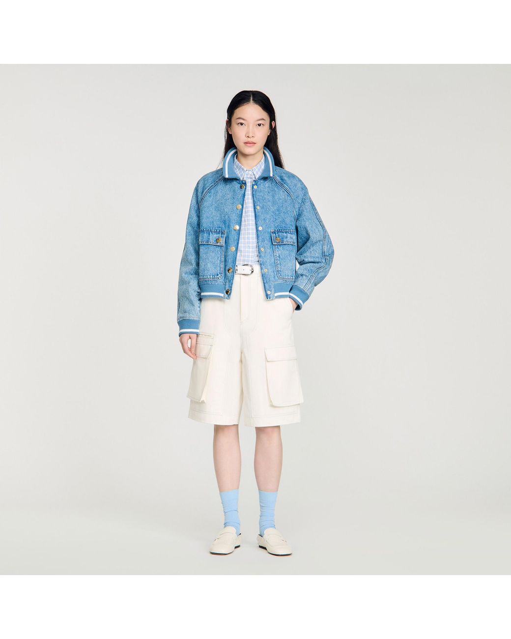 Sandro Blue Rib-Trimmed Denim Jacket