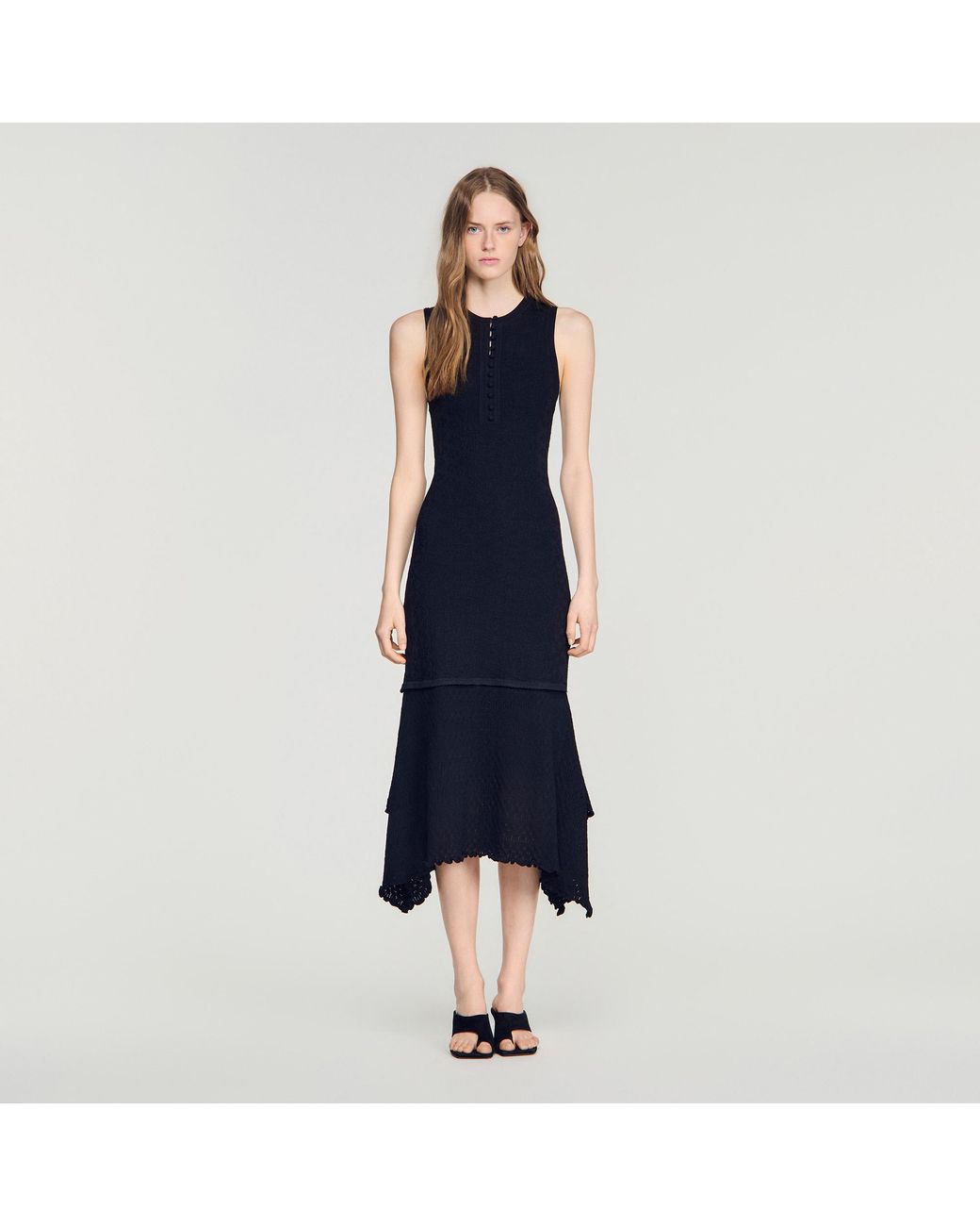 Sandro Blue Fancy Pointelle Dress