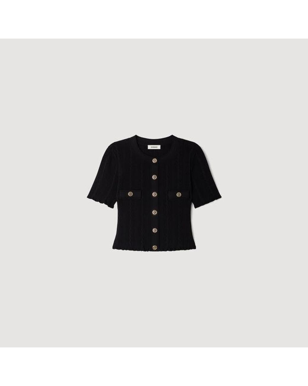 Sandro Blue Cropped Pointelle Knit Cardigan