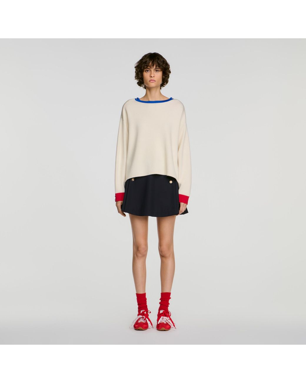 Sandro Multicolor Contrast Round-Neck Wool Sweater