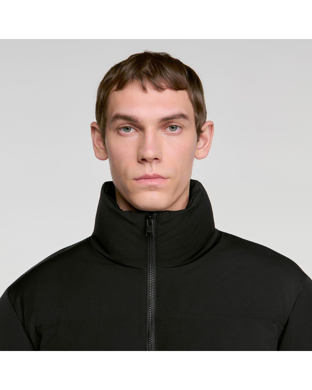 Sandro Black Zip-Up Tech Fabric Puffer Jacket for men