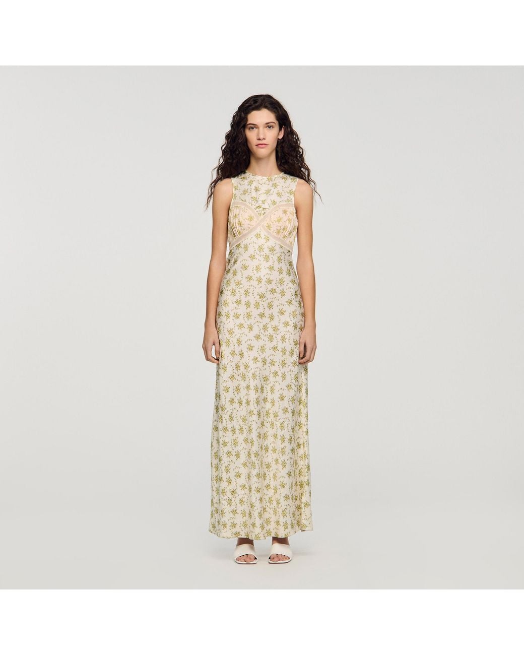 Sandro Metallic Flower Print Maxi Dress