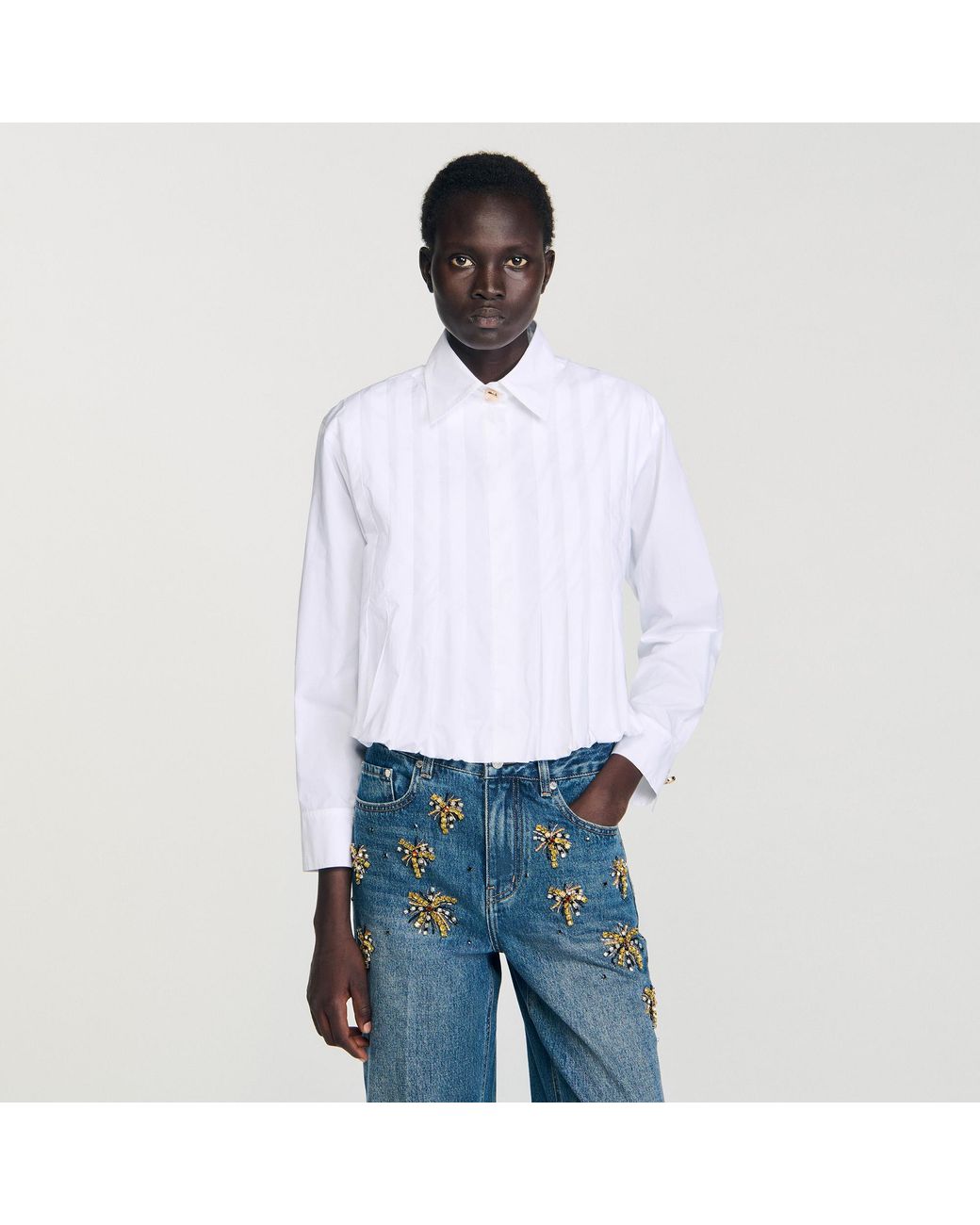 Sandro Blue Pleated Cropped Shirt