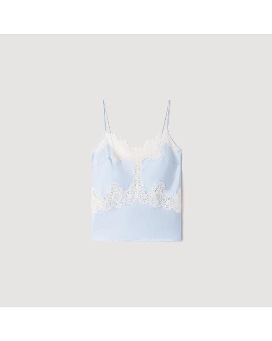 Sandro Blue Lingerie-Style Top With Lace