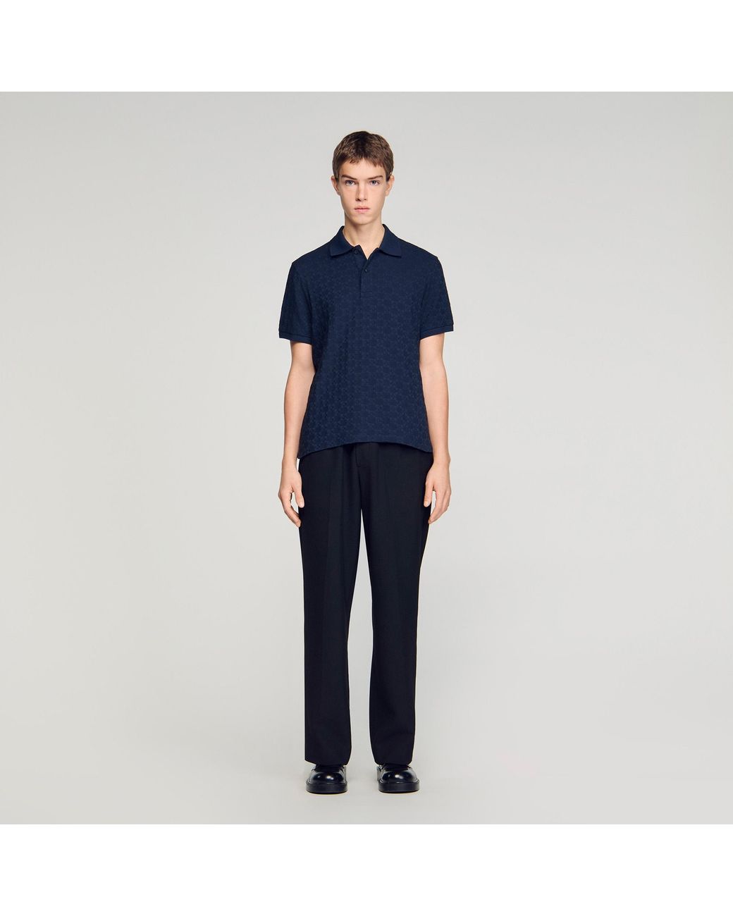 Sandro Blue Square Cross Jacquard Polo Shirt for men