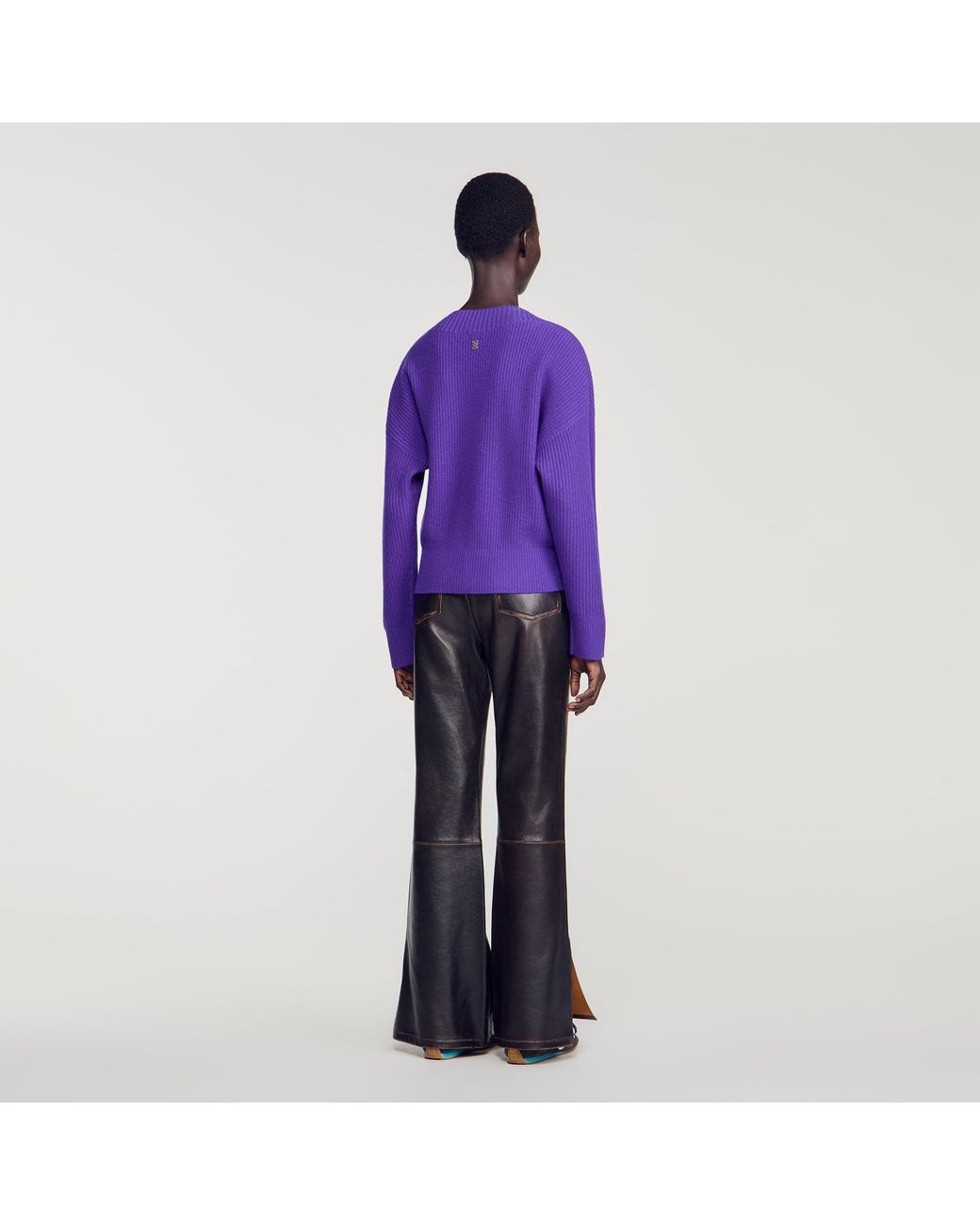 Sandro Purple Ribbed Wool And Cashmere Sweater
