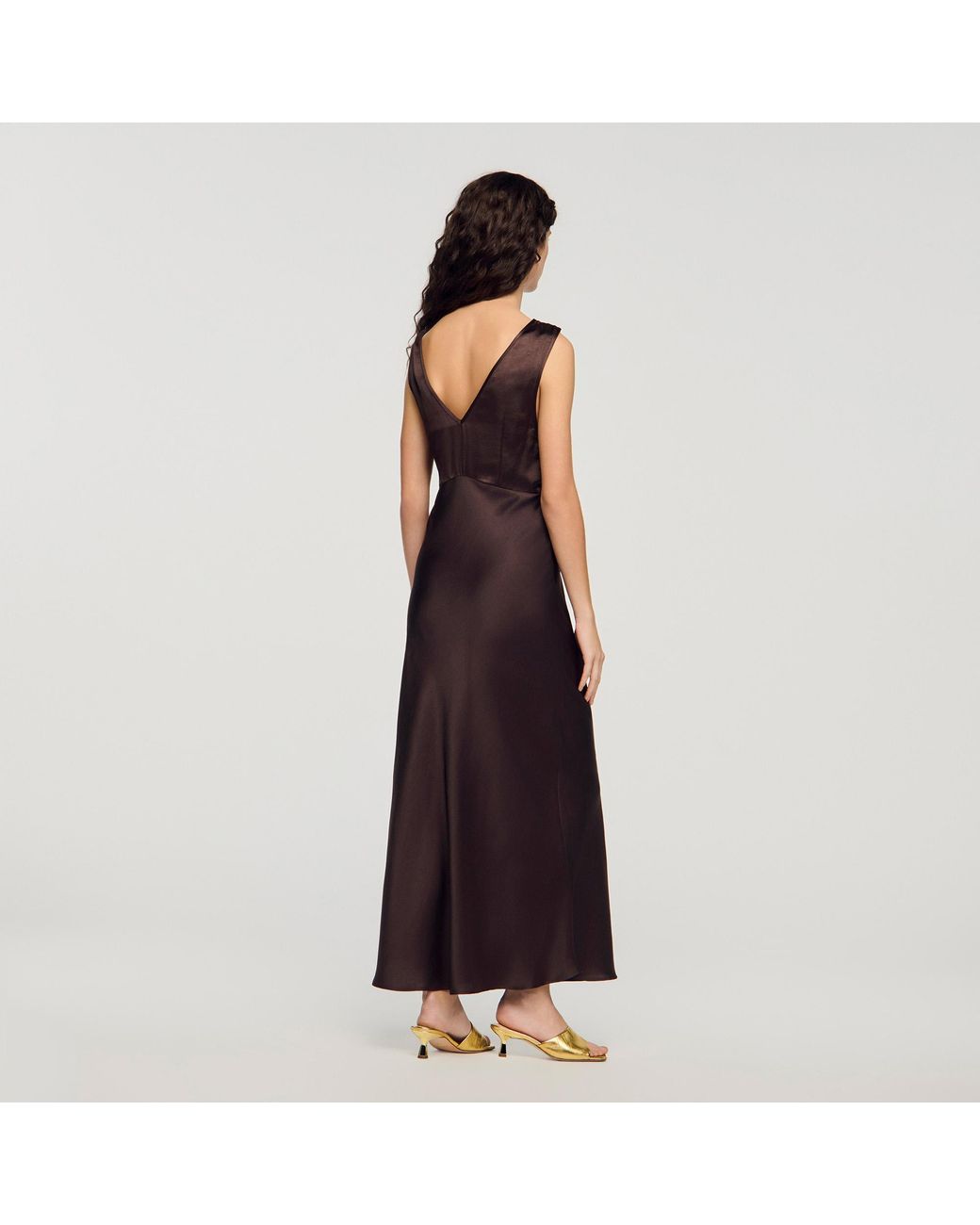 Sandro Brown Lace Collar Maxi Dress