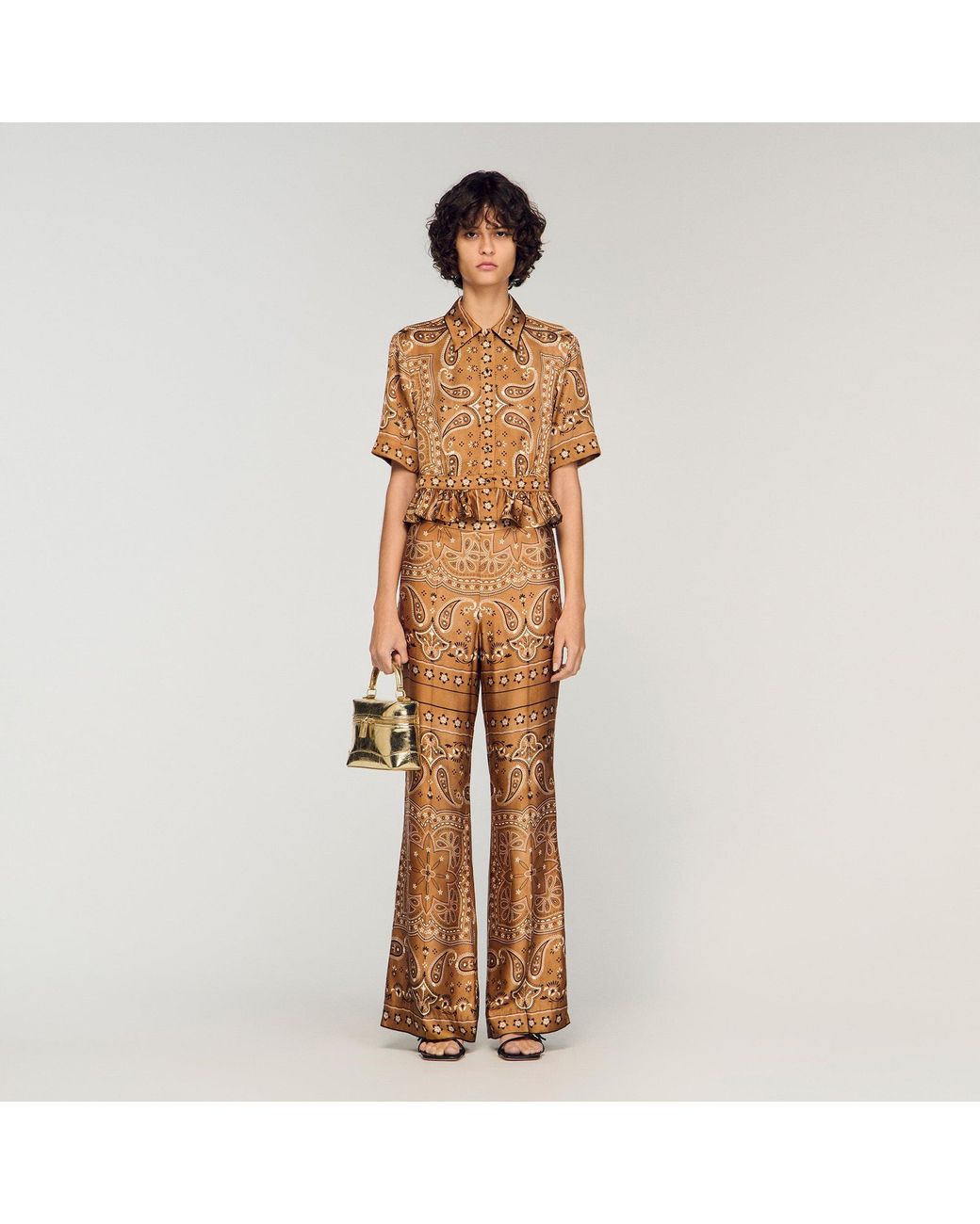 Sandro Natural Bandana Print Cropped Shirt