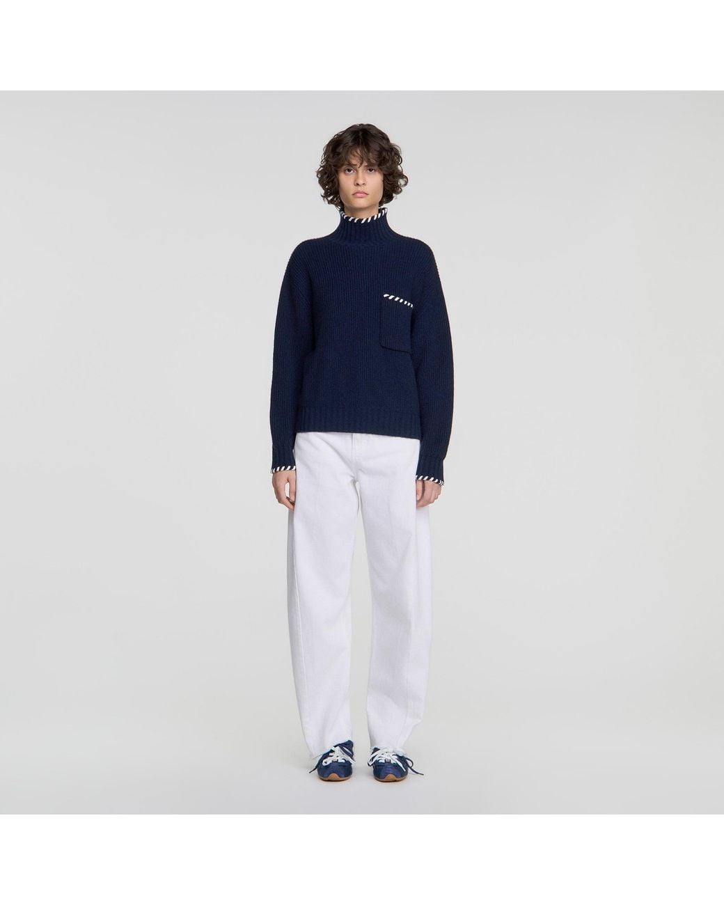 Sandro Blue Wool Sweater With Braided Details