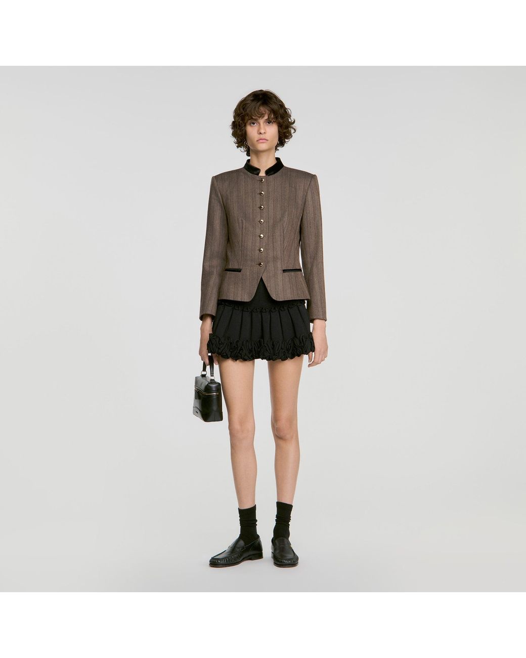 Sandro Black Striped Wool Suit Jacket