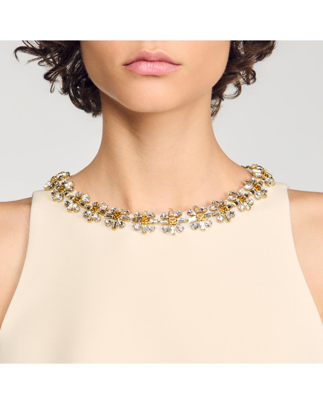 Sandro Natural Mini Dress With Jewel Detail