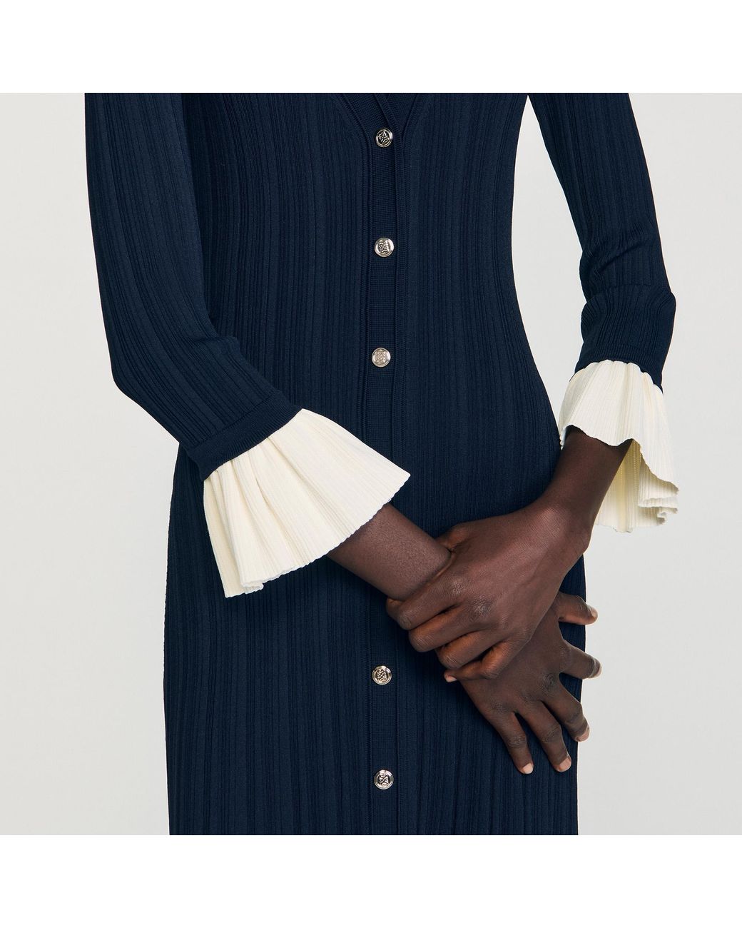Sandro Blue Two-Tone Knit Maxi Dress