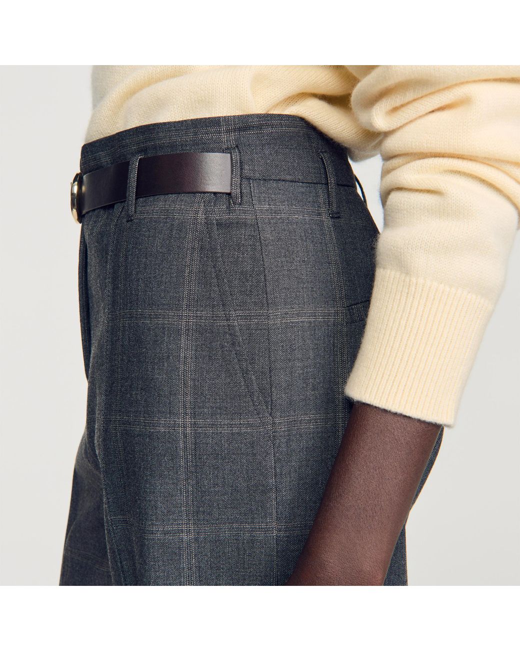 Sandro Blue Checked Straight-Leg Trousers