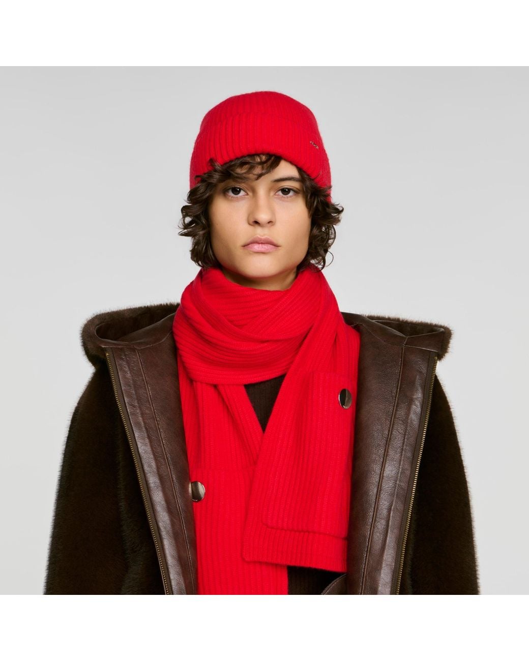 Sandro Red Wool And Cashmere Scarf