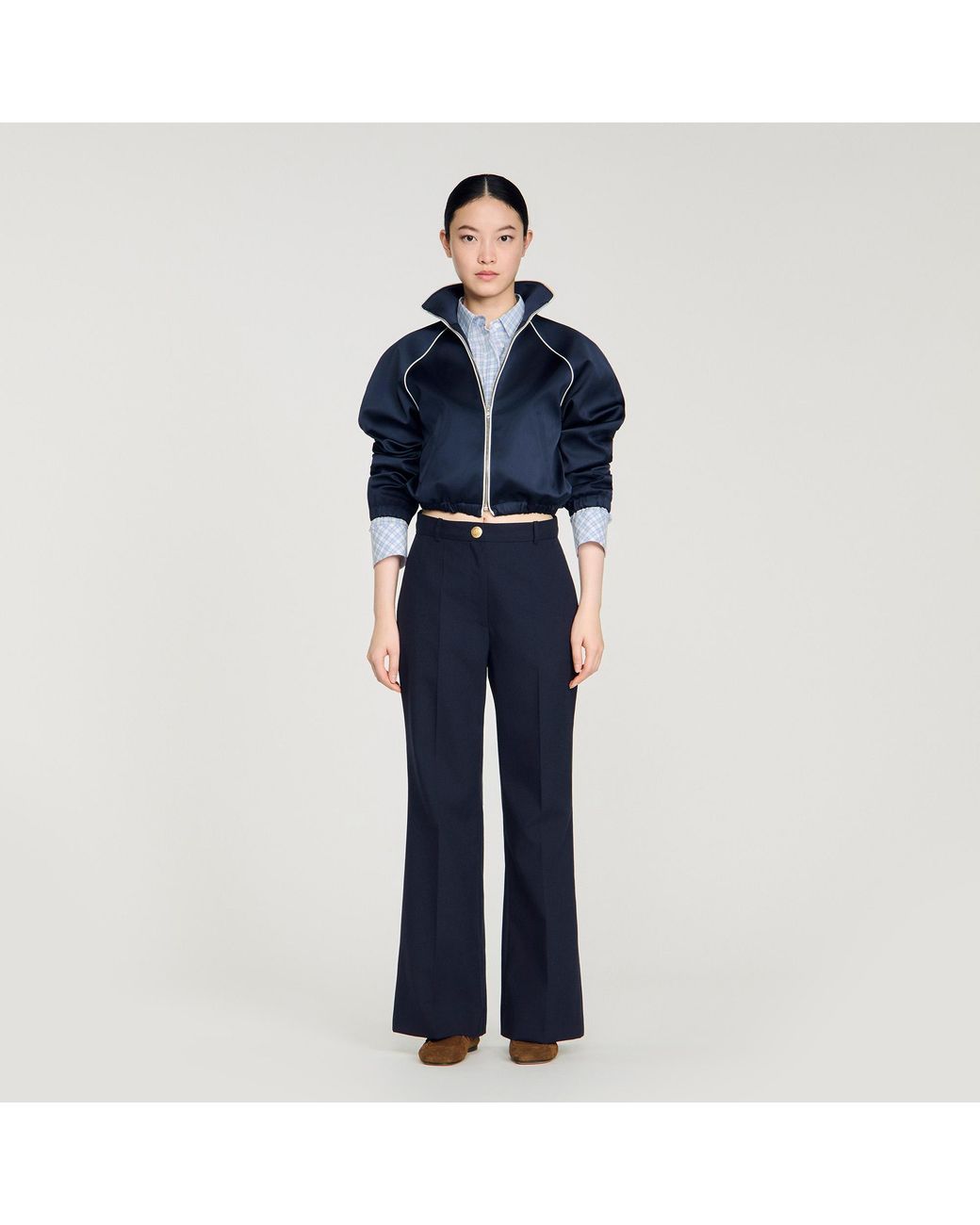 Sandro Blue Wide-Leg Wool Trousers