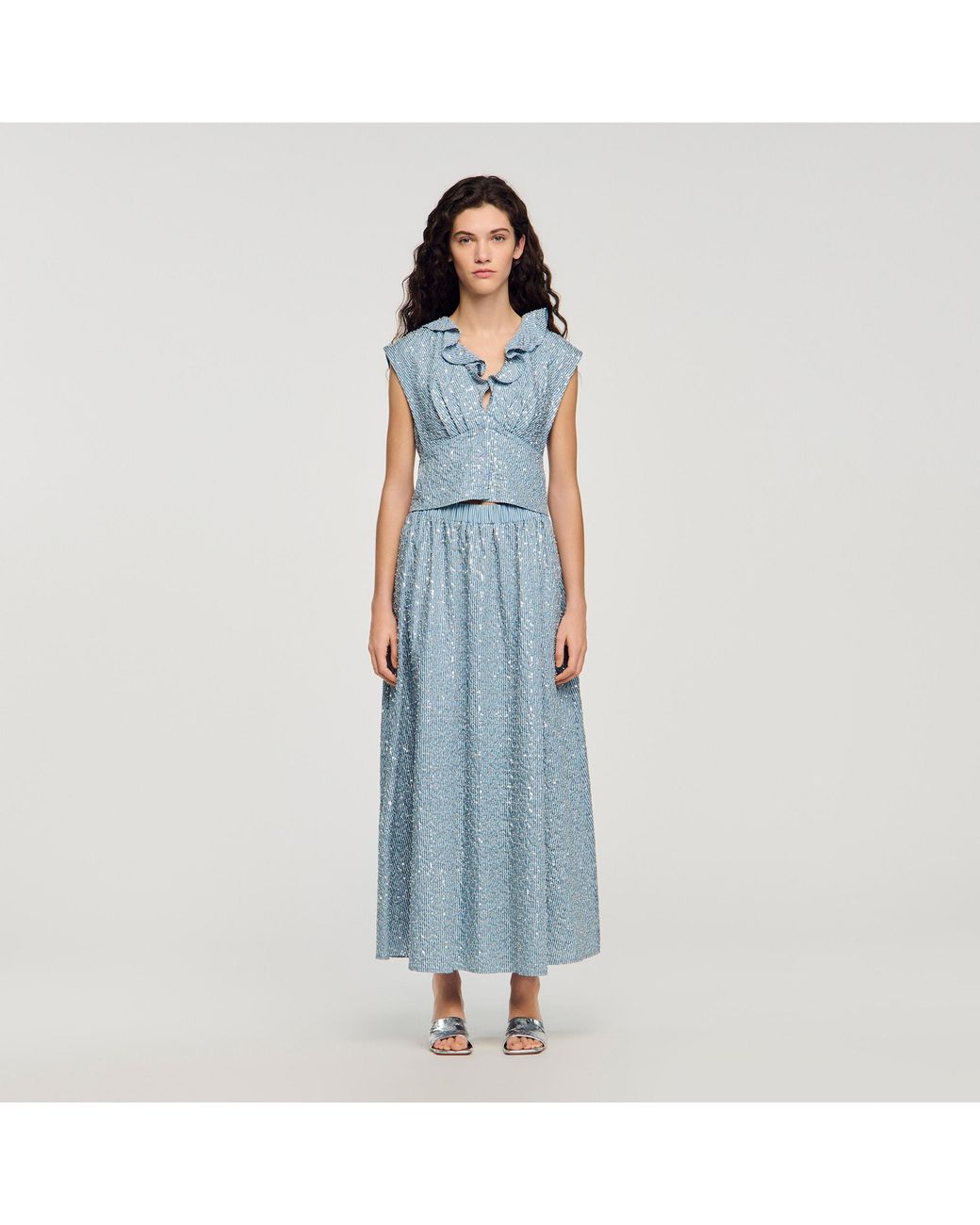 Sandro Blue Long Sequined Skirt