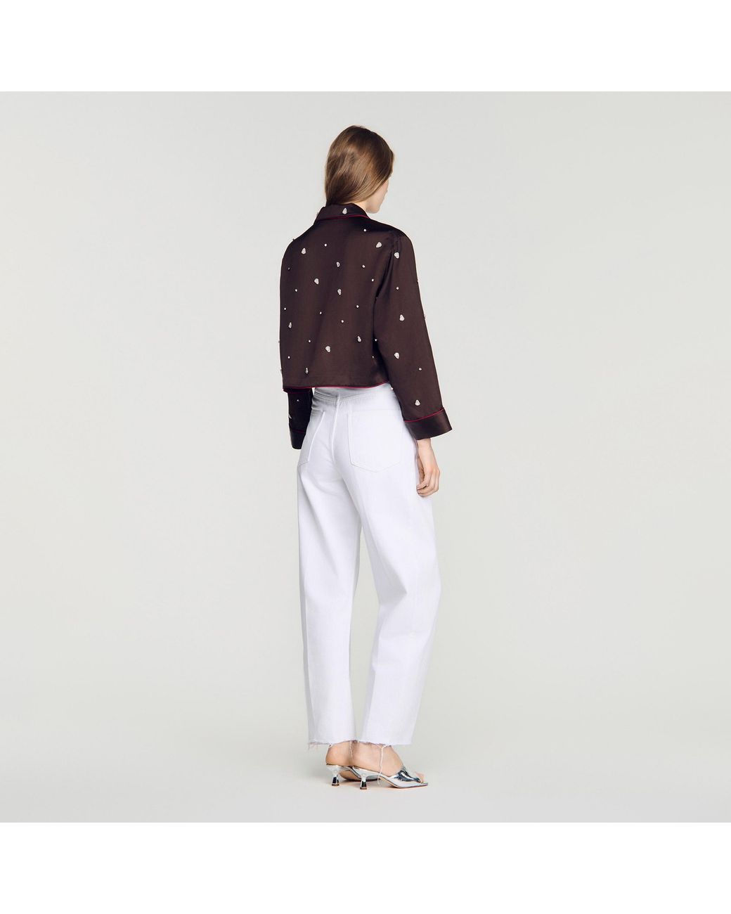 Sandro White Shirt With Beads And Rhinestones