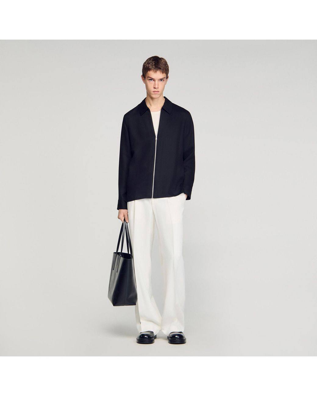 Sandro Blue Loose-Fit Zip-Up Shirt for men