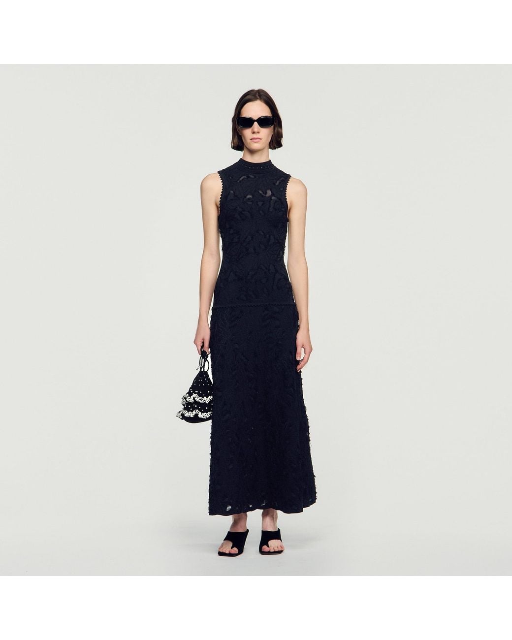 Sandro Blue Floral Motif Knit Maxi Dress