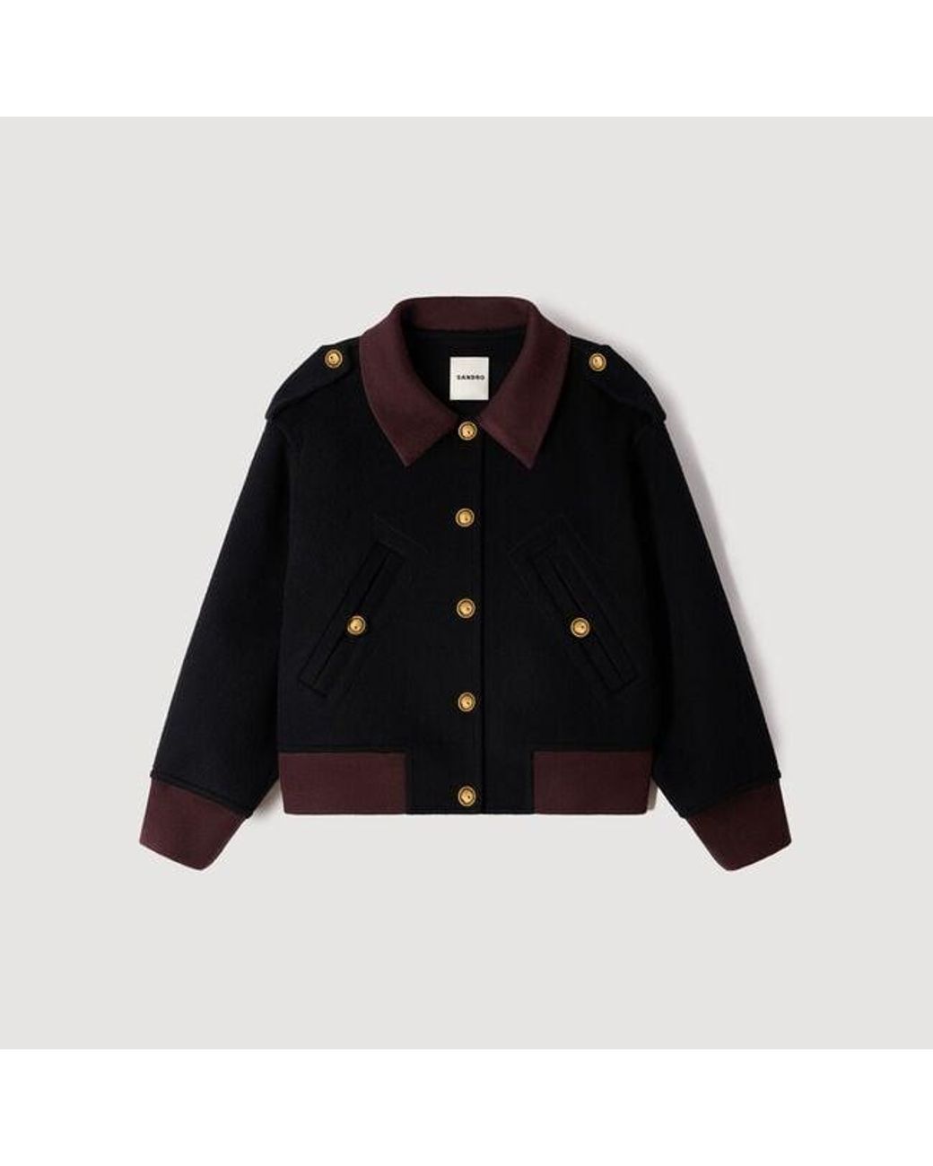 Sandro Blue Short Coat With Contrast Collar