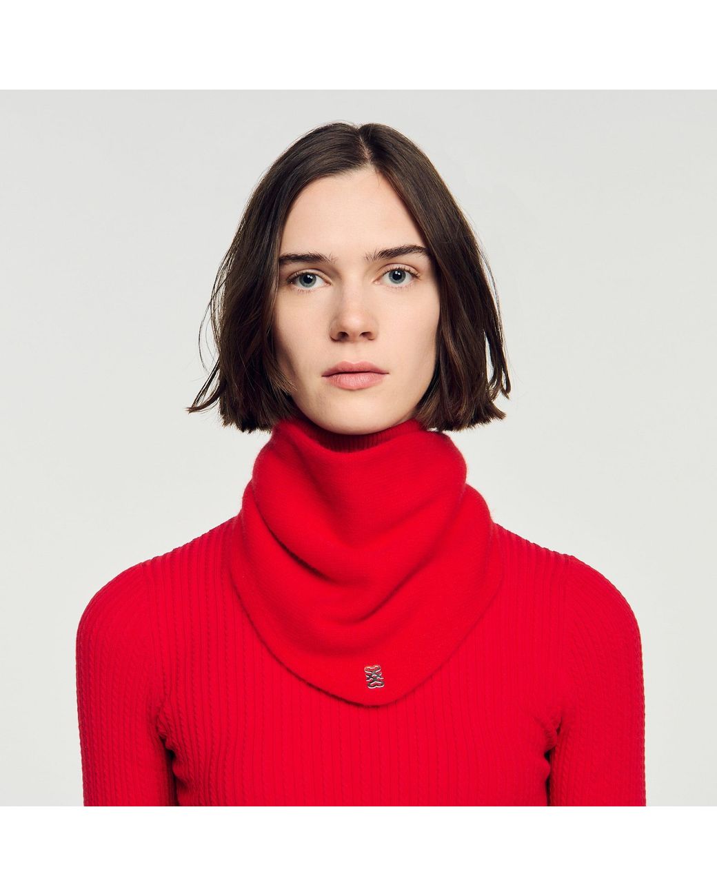 Sandro Red Tie-Up Wool And Cashmere Bandana