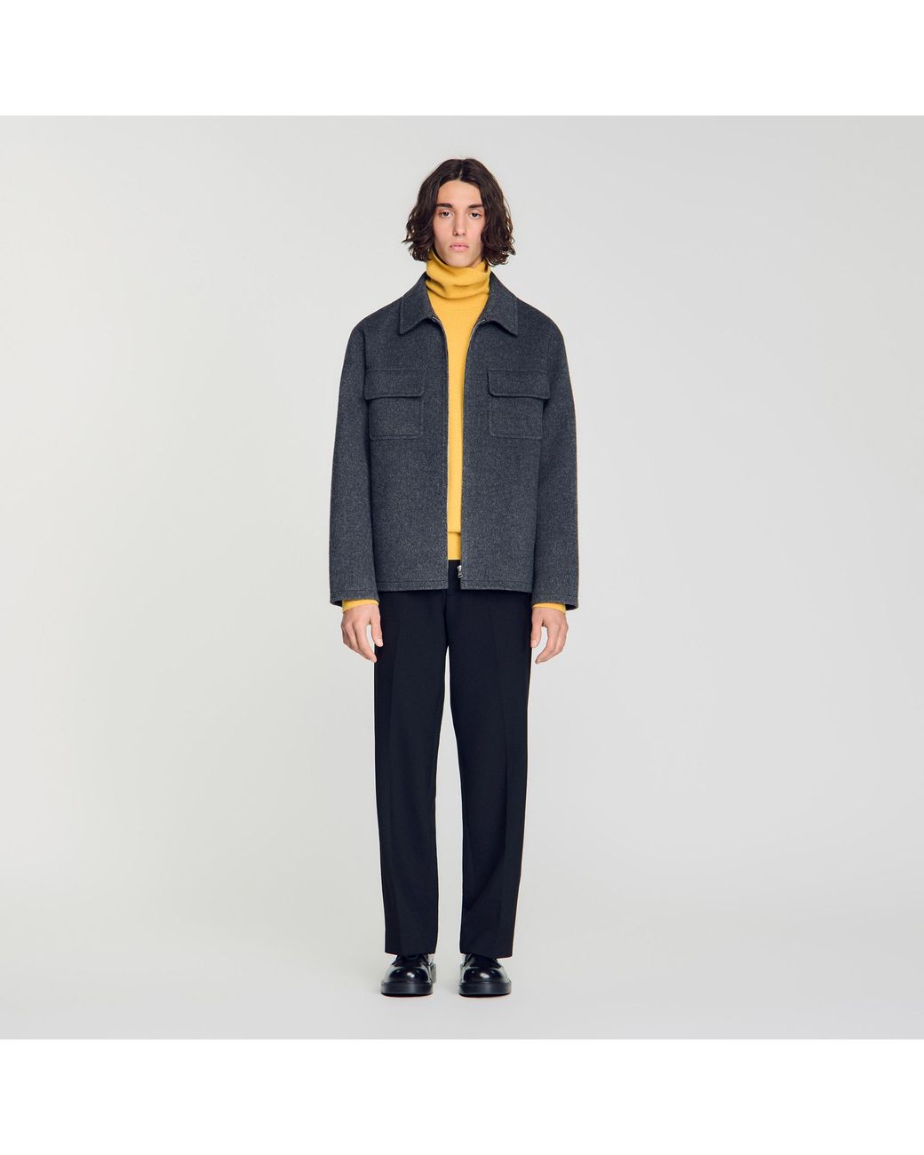 Sandro Blue Zipped Wool Overshirt for men