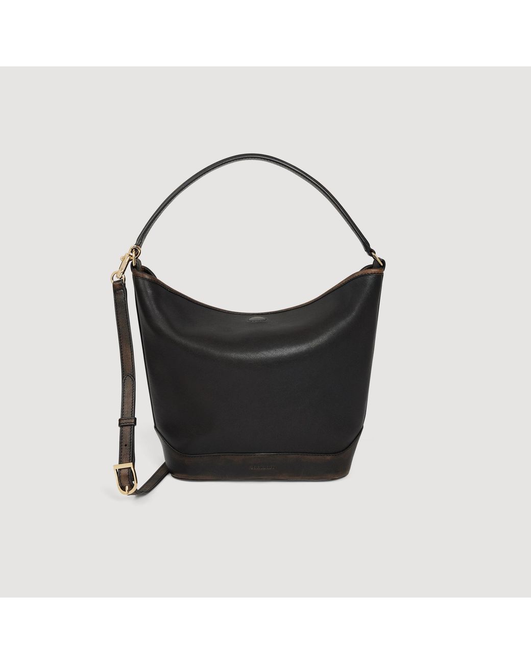 Sandro Black Tangoso Aged Leather Bucket Bag