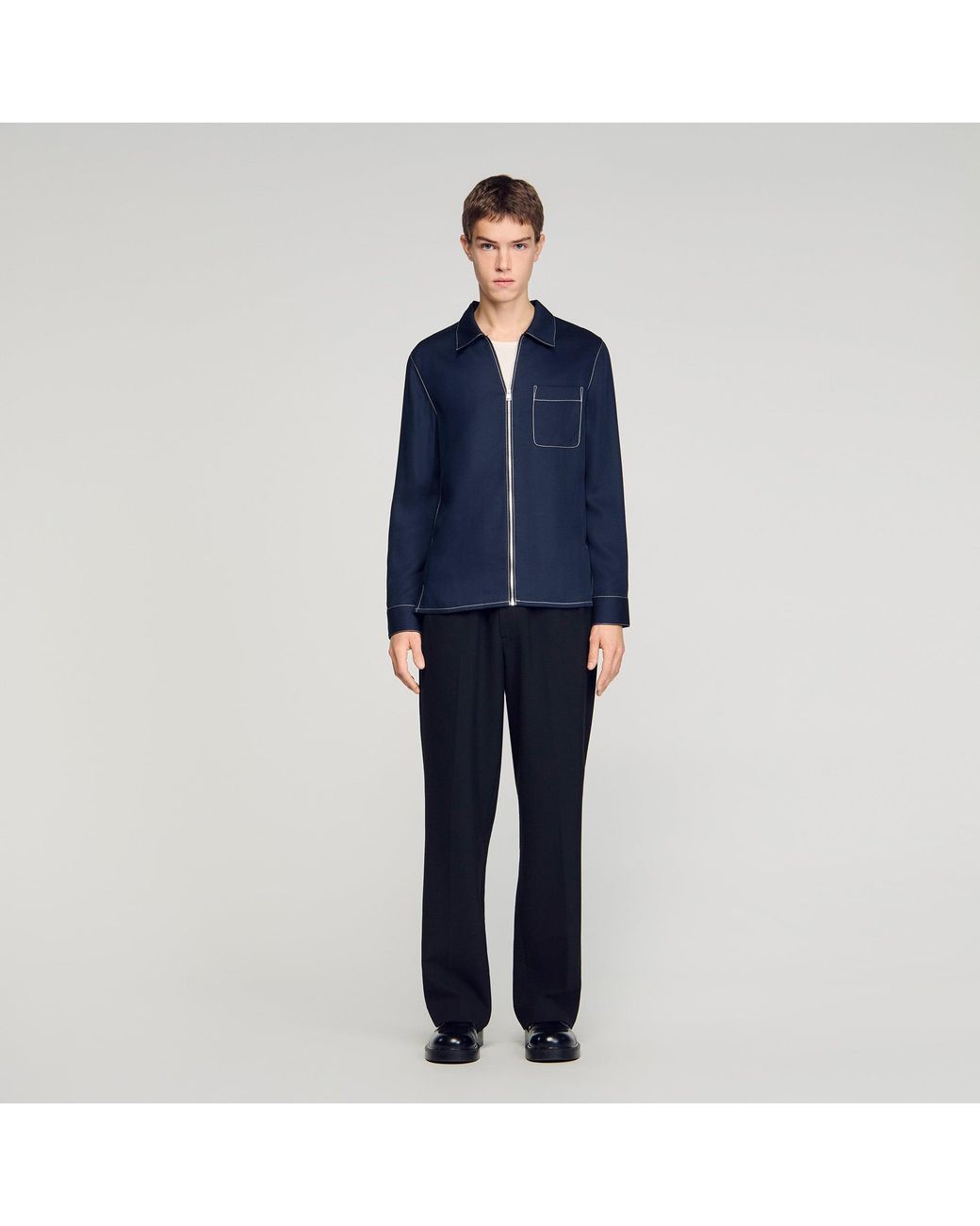 Sandro Blue Loose-Fit Zip-Up Shirt for men