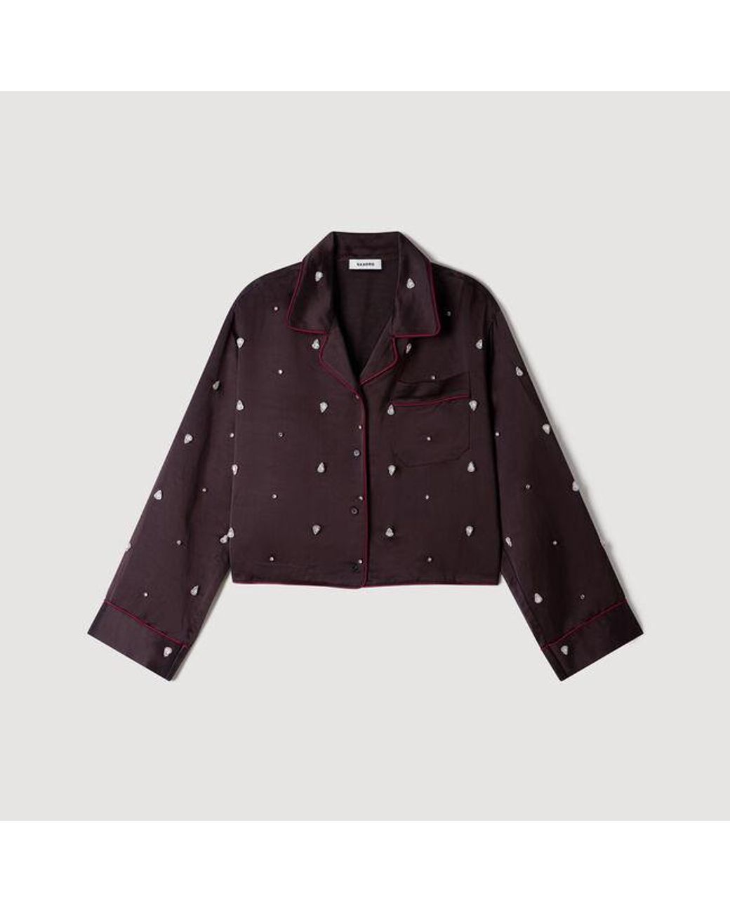 Sandro White Shirt With Beads And Rhinestones