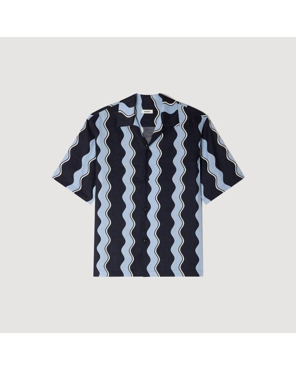 Sandro Blue Printed Linen Shirt for men