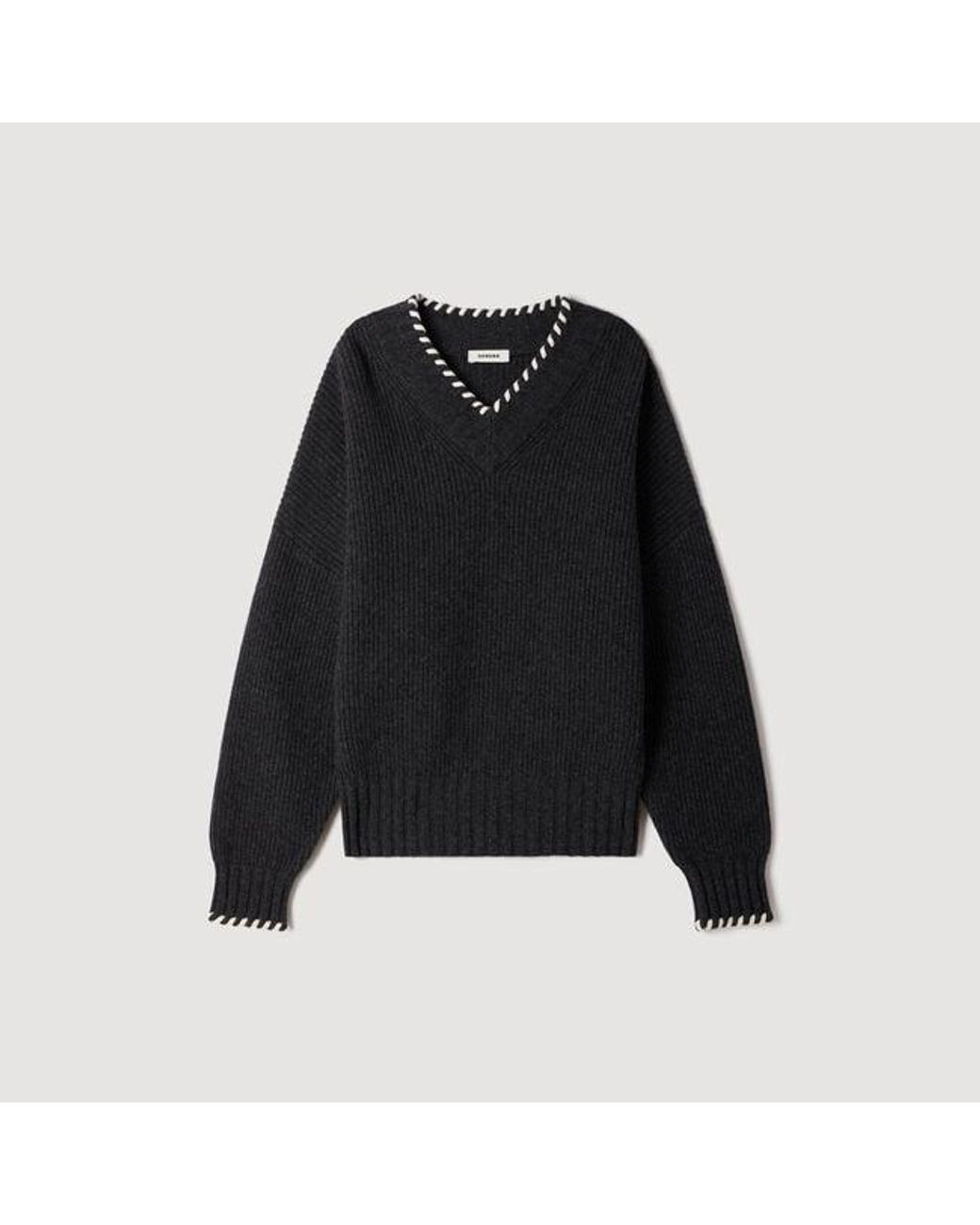 Sandro Blue Braided V-Neck Sweater