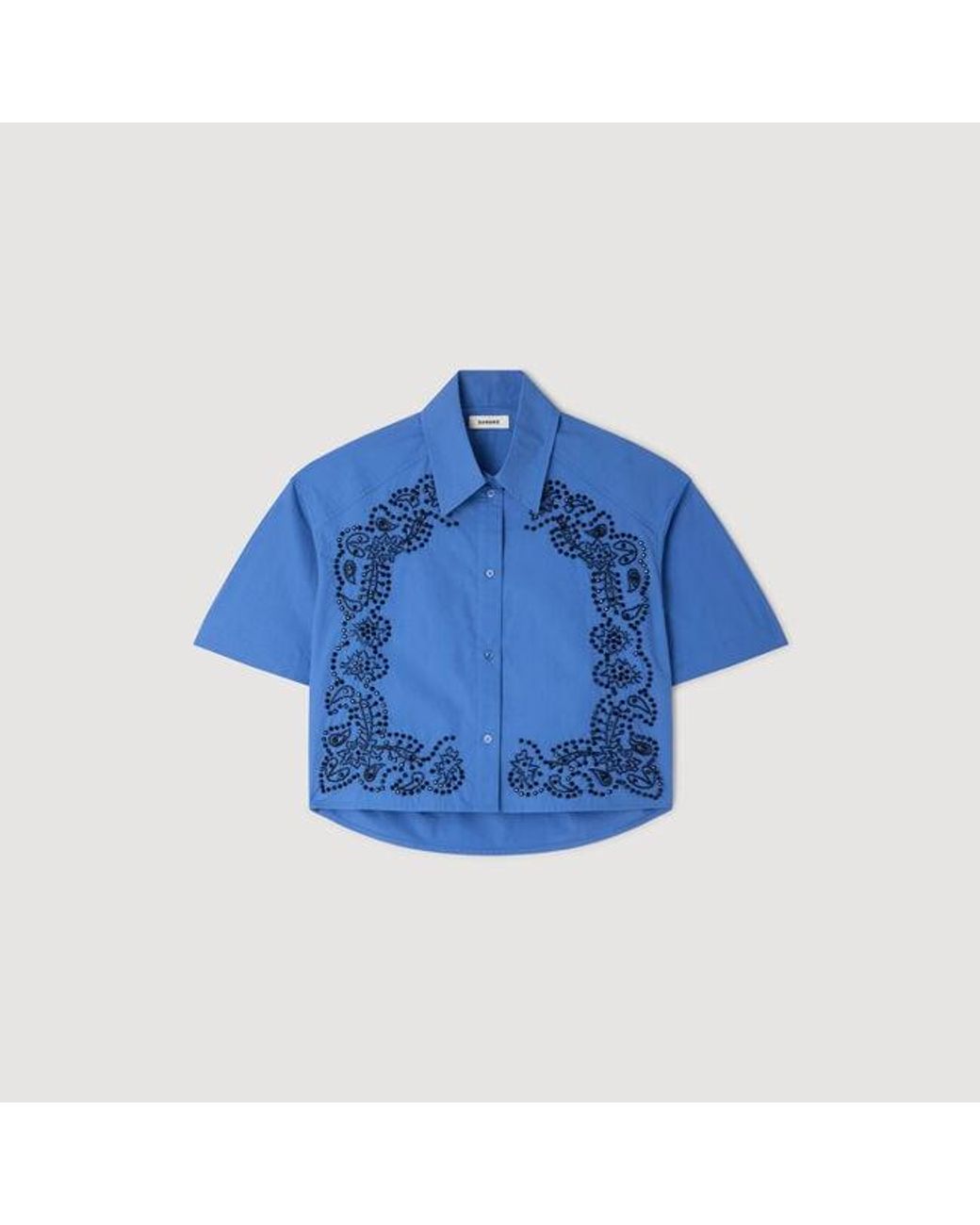 Sandro Blue Embroidered And Beaded Shirt