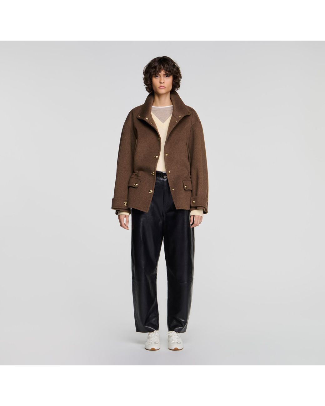 Sandro Black Double-Faced Standing Collar Coat
