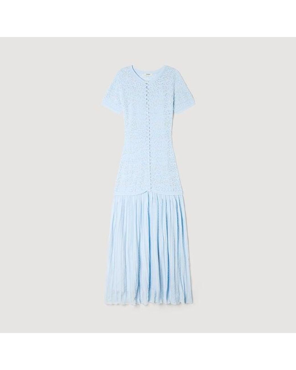 Sandro Blue Beaded Knit Maxi Dress