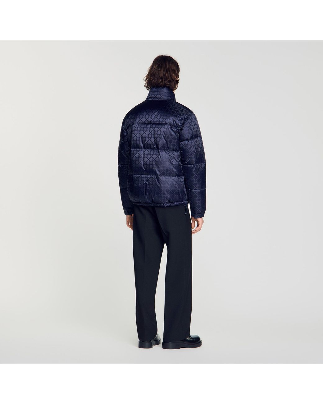 Sandro Blue Water-Repellent Cross-Motif Puffer for men