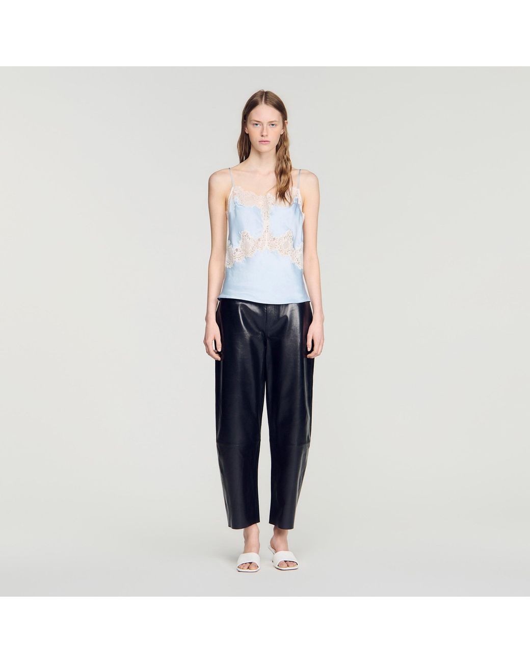 Sandro Blue Lingerie-Style Top With Lace