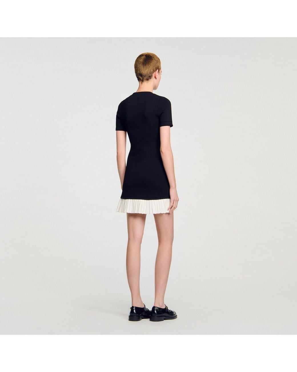 Sandro Black Pleated-Hem Mini Dress
