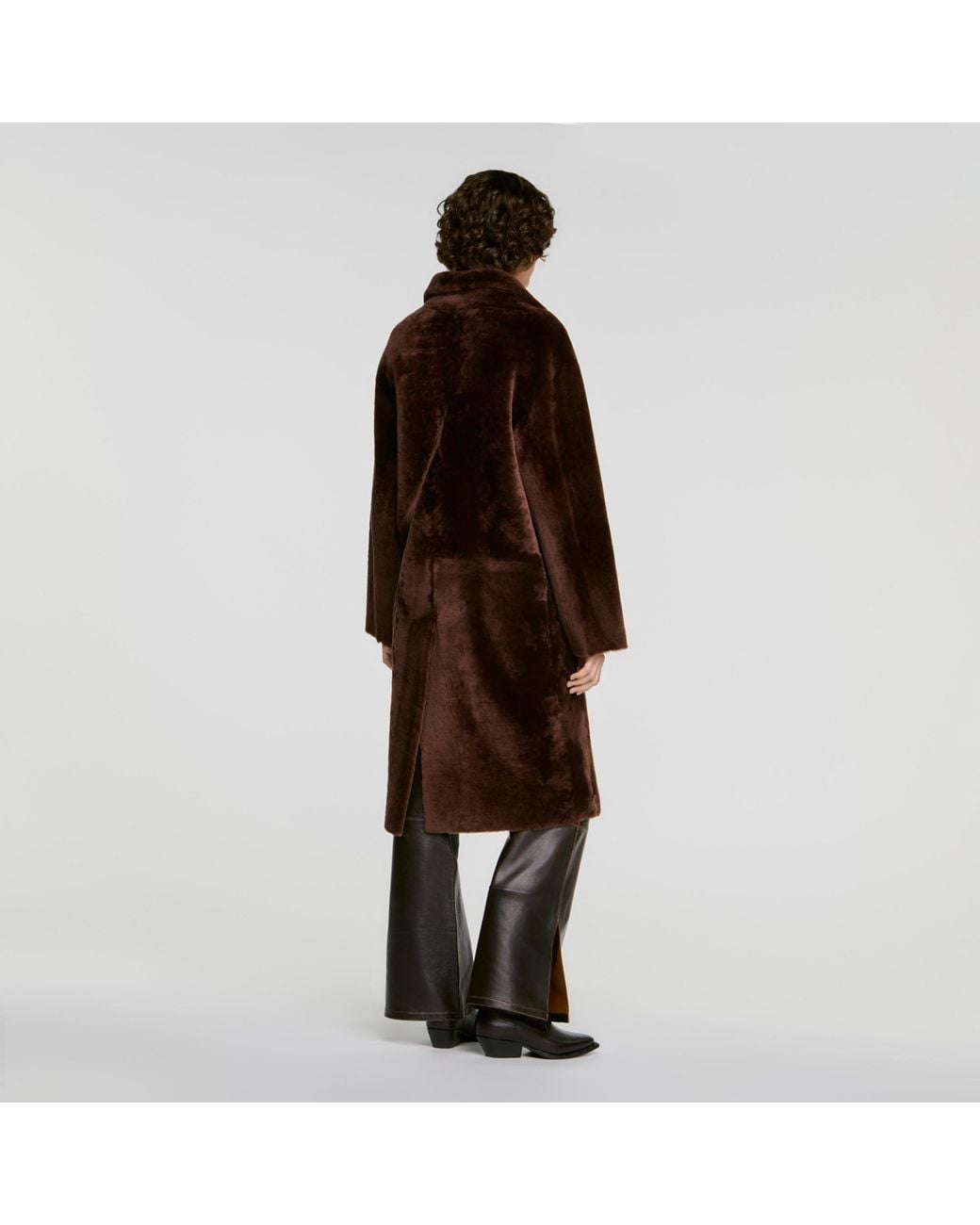 Sandro Brown Belted Shearling Coat
