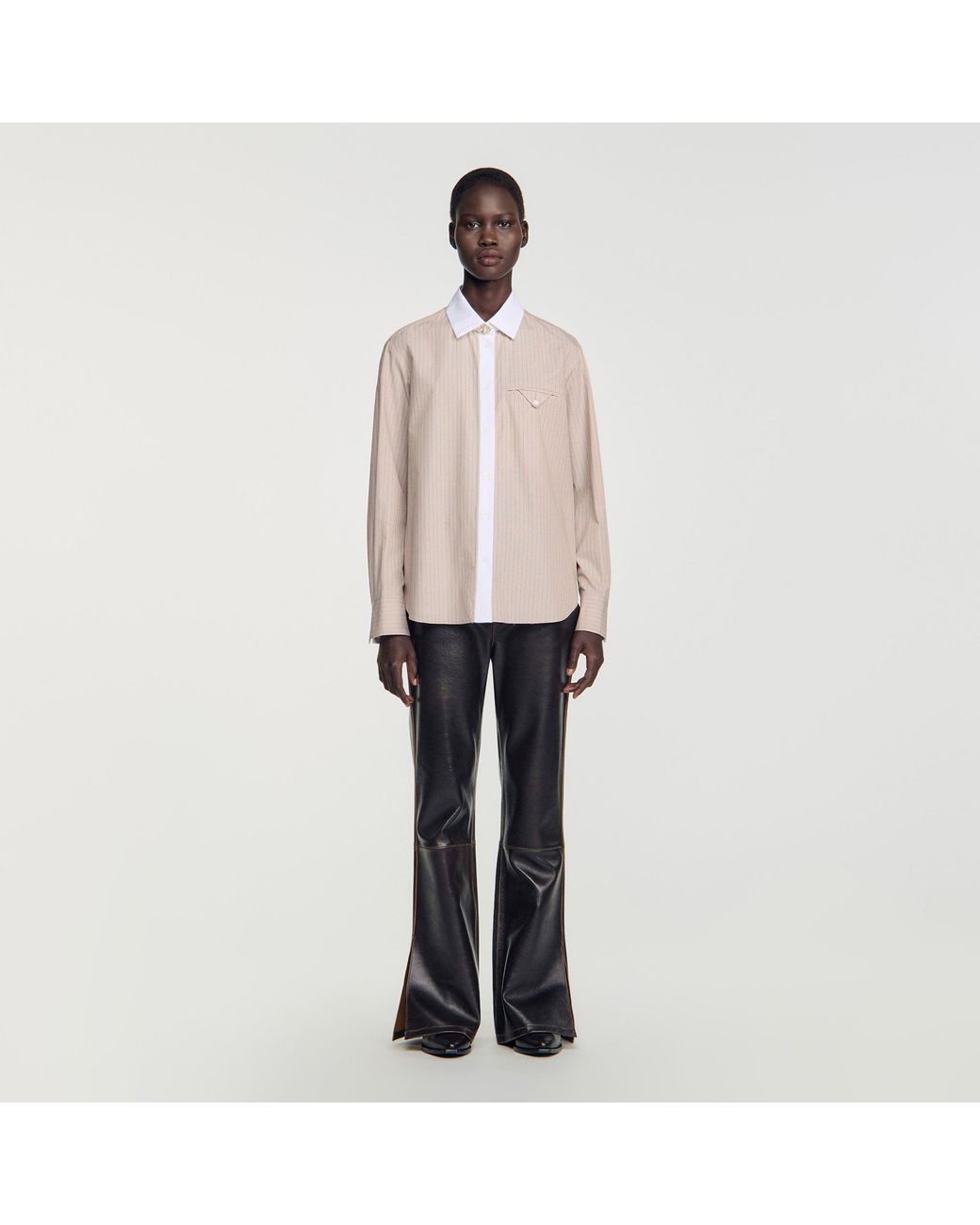 Sandro Natural Striped Shirt With Contrast Collar