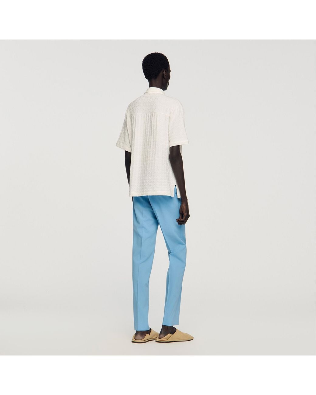 Sandro Blue Square Cross Cotton Jacquard Shirt for men
