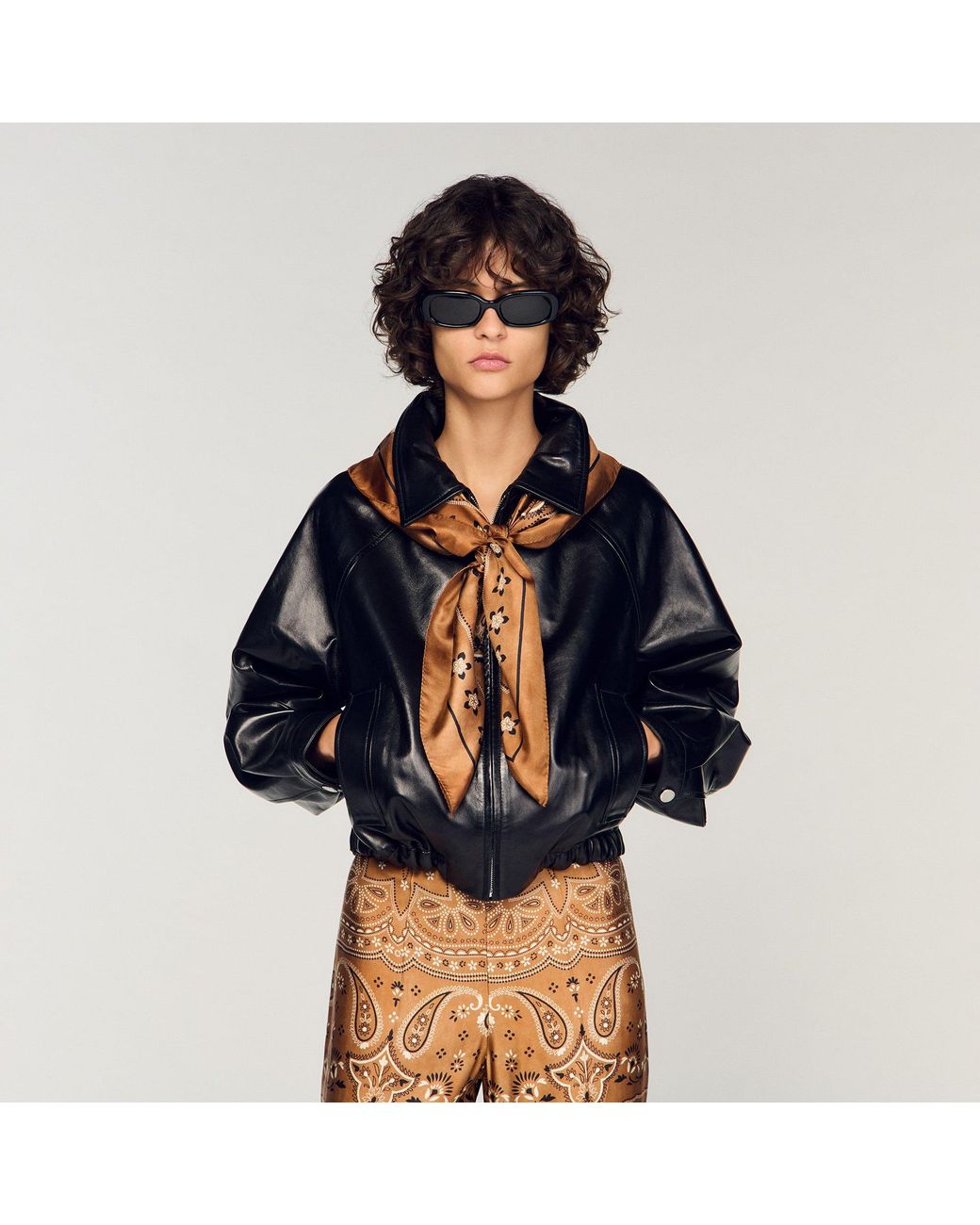 Sandro Brown Silk Bandana Print Scarf