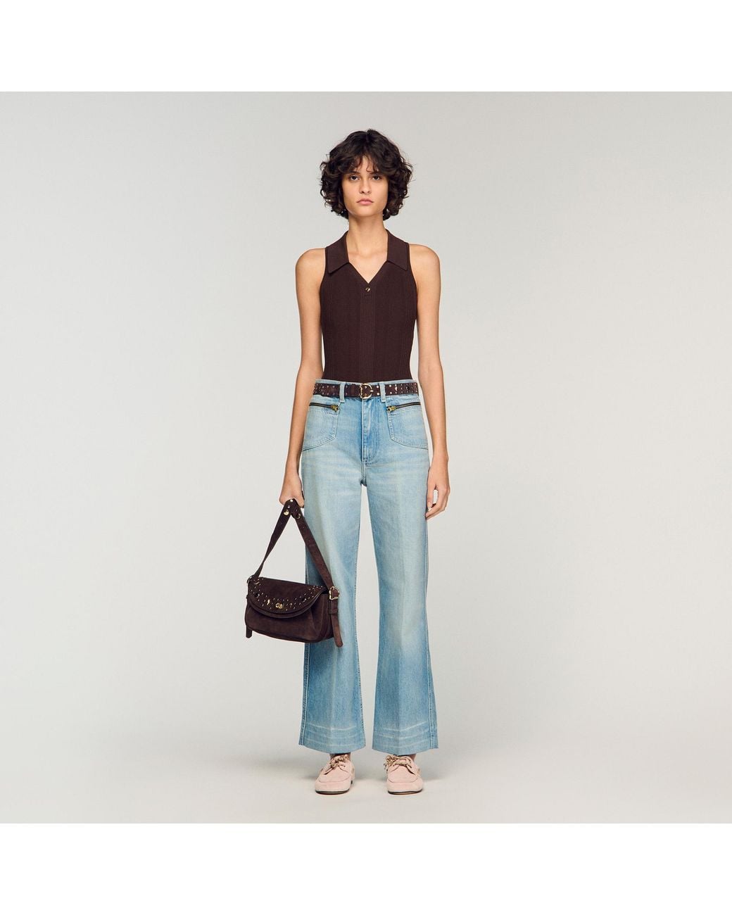 Sandro Black Le Mambo Janys Studded Suede Bag