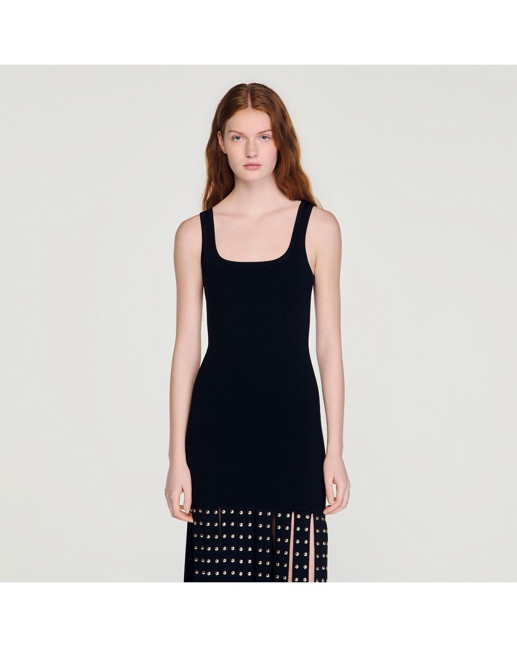 Sandro Blue Fringed Knit Maxi Dress