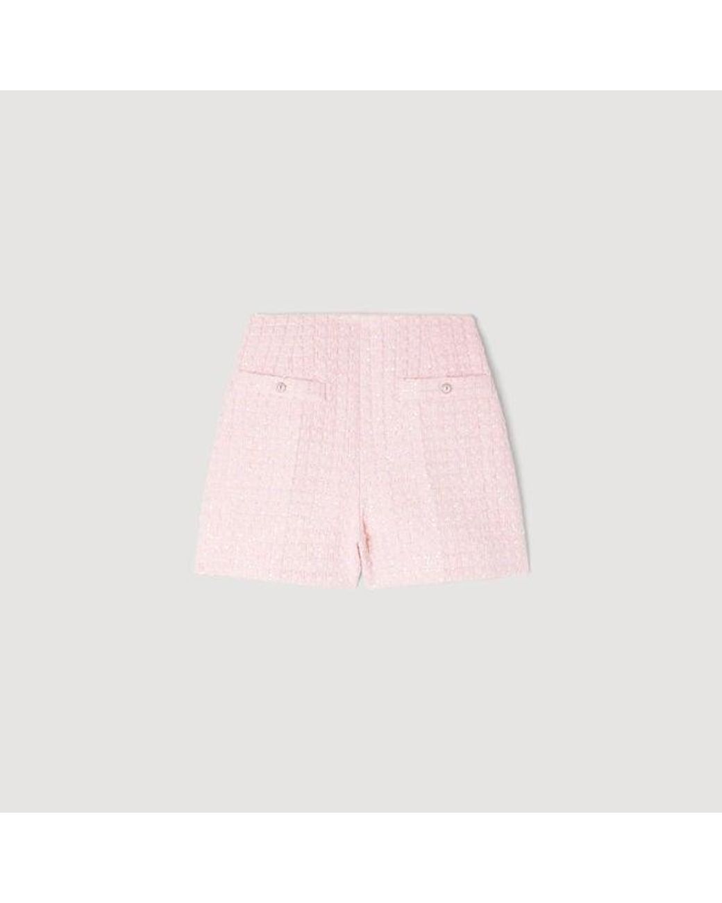 Sandro Pink Sequin Check Tweed Shorts