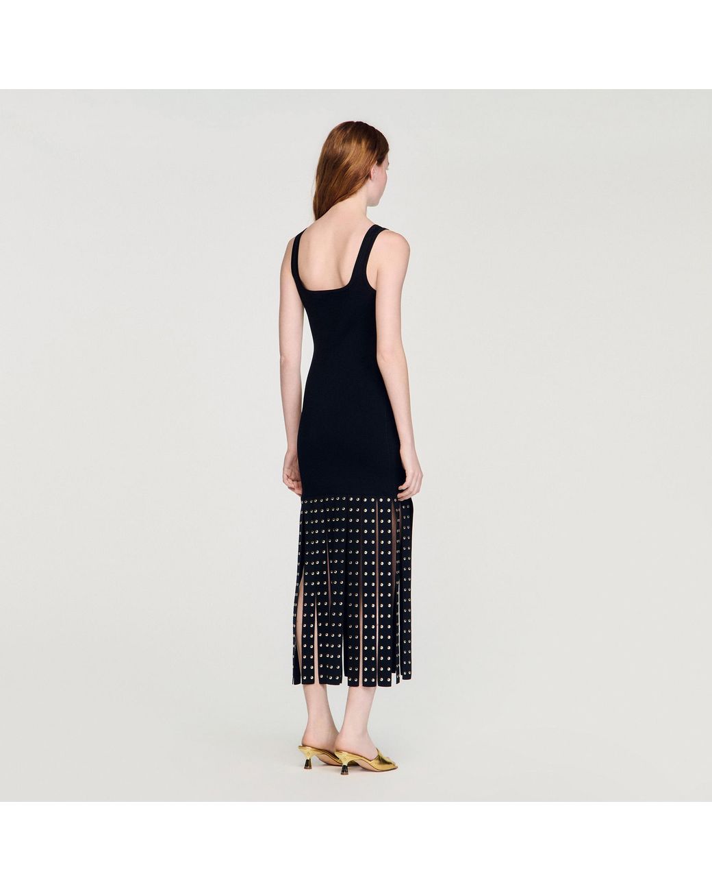 Sandro Blue Fringed Knit Maxi Dress