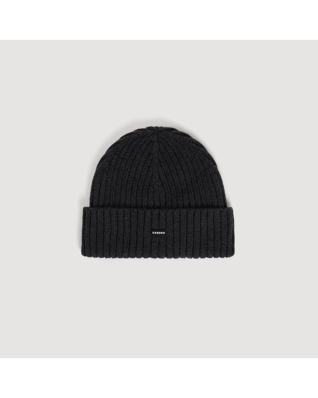 Sandro Black Ribbed Beanie for men