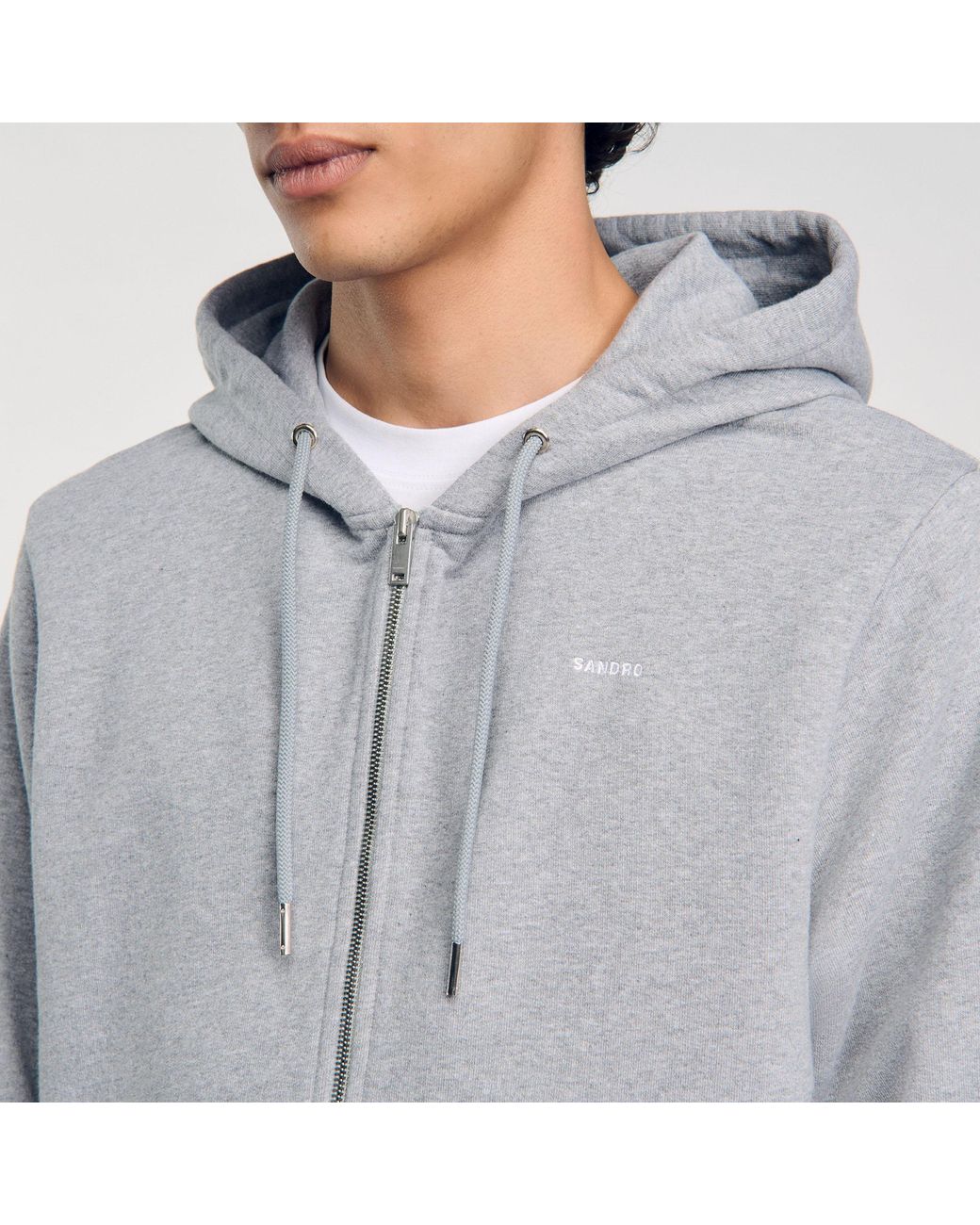 Sandro Embroidered Organic Cotton Hoodie in Grey for Men Lyst UK
